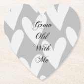 私と一緒に年をとって 愛 グレー 白 ハート ペーパーコースター (正面)