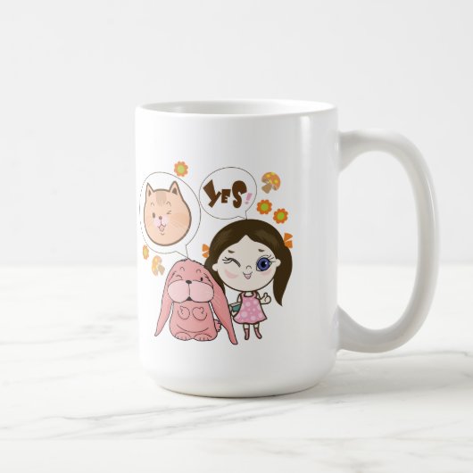 私と彼女の友人 – 猫とウサギ コーヒーマグカップ (右)