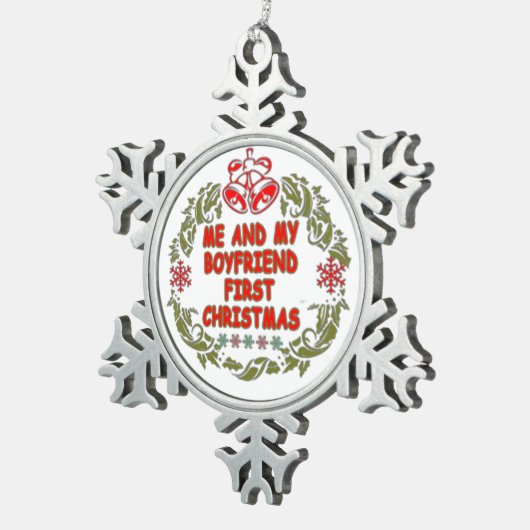 私と彼氏の初めてのクリスマス スノーフレークピューターオーナメント (右)