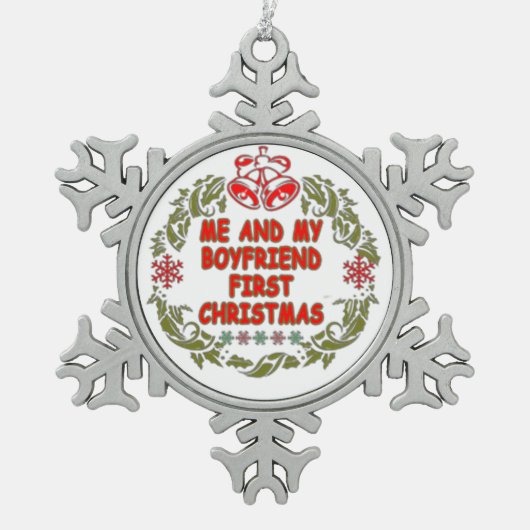私と彼氏の初めてのクリスマス スノーフレークピューターオーナメント (正面)