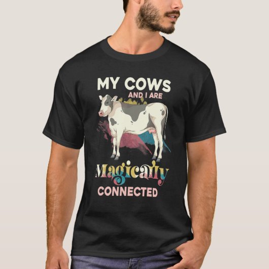 私と牛は魔法でつながっている ファーム アニマル Tシャツ (正面)