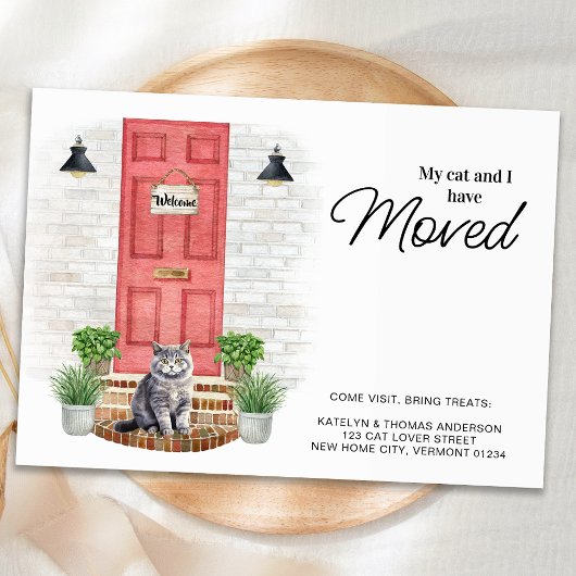 私と猫は赤い扉を動かしている 案内ポストカード