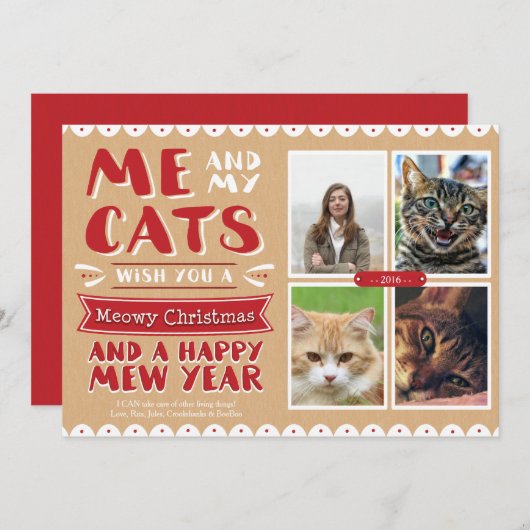 私と私の猫たちクリスマス5x7フォトカード（4枚） シーズンカード (正面/裏面)