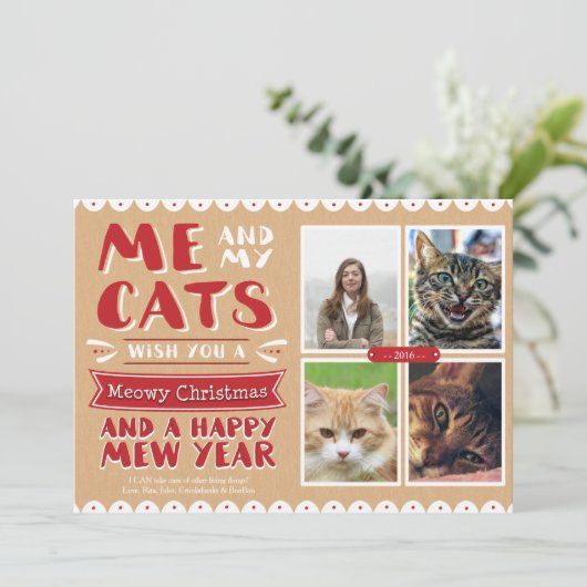 私と私の猫たちクリスマス5x7フォトカード(4枚) シーズンカード (スタンド正面)