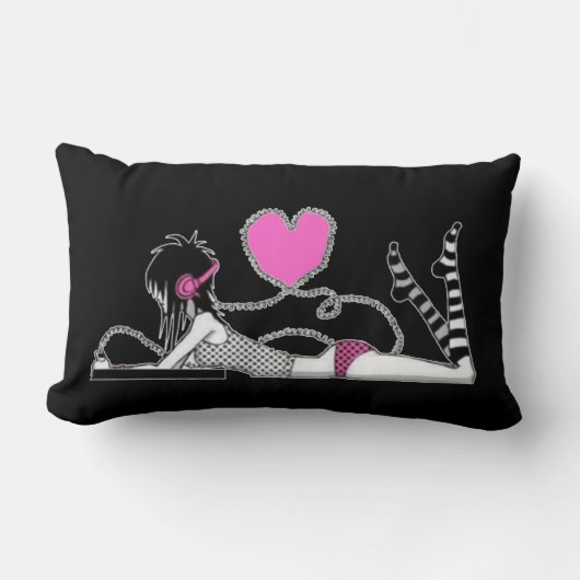 私と私の音楽の黒と白の枕 ランバークッション (正面)