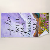 私と結婚してくれる?の結婚提案 ビーチタオル (正面)