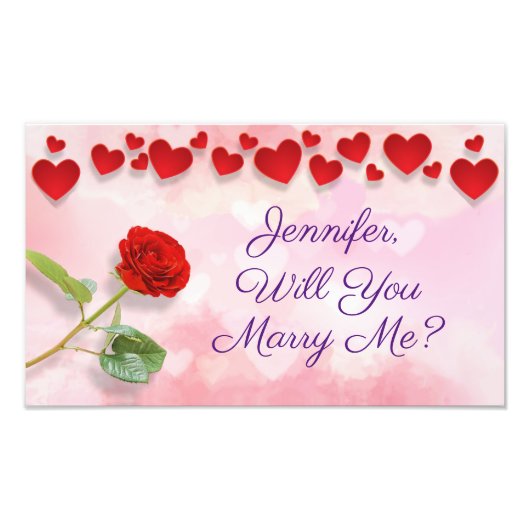 私と結婚してくれる？バラと赤いハート、名前 フォトプリント            (正面)
