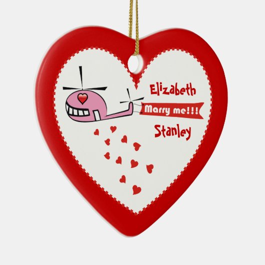 私と結婚してくれる？バレンタインのヘリコプターの愛 セラミックオーナメント (右)