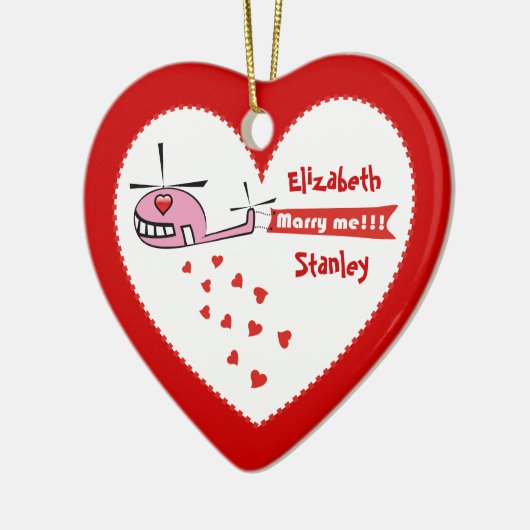 私と結婚してくれる？バレンタインのヘリコプターの愛 セラミックオーナメント (左)