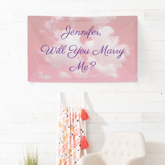 私と結婚してくれる？ピンクスカイクラウドネーム&文字 横断幕 (インサイチュ)