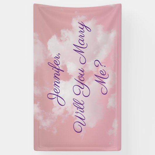 私と結婚してくれる？ピンクスカイクラウドネーム&文字 横断幕 (縦)