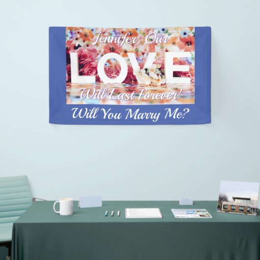 私と結婚してくれる？ラブフォト名メッセージMedBlue 横断幕 (トレードショー)