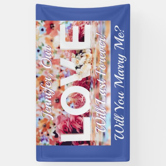 私と結婚してくれる？ラブフォト名メッセージMedBlue 横断幕 (縦)