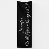 私と結婚してくれる？白い文字オンブラックバナー 横断幕 (縦)