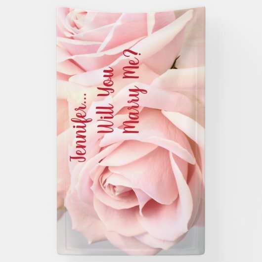 私と結婚してくれる？DIY Dpレッドネームピンク淡い色のローズ 横断幕 (縦)
