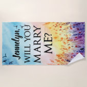私と結婚してほしい – パーソナライズされた結婚の提案 ビーチタオル (正面)