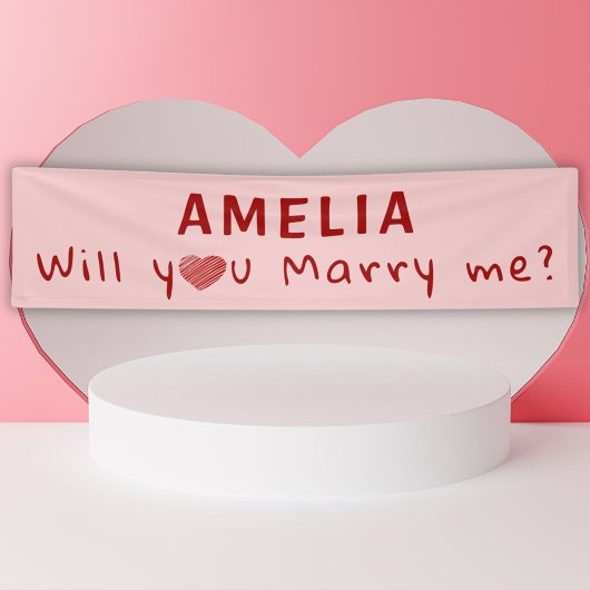 私と結婚するかハートレッドピンクロマンチック提案 横断幕