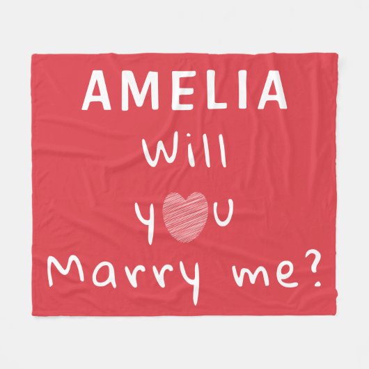 私と結婚するかハート赤ロマンチック提案 フリースブランケット (正面(横))