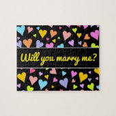 私と結婚?+おもしろい、愛情のあるカラフルハートパターン ジグソーパズル (横)