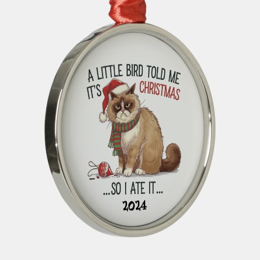 私にとって不機嫌な猫小鳥はクリスマスだった メタルオーナメント (右)
