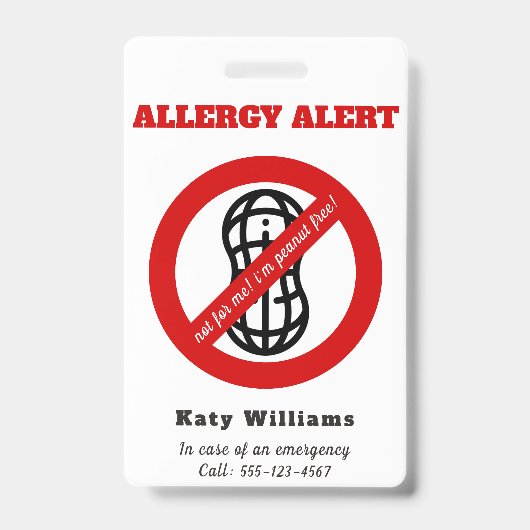私にはピーナッツ無料だ!子供アレルギー警告 バッジ (正面)