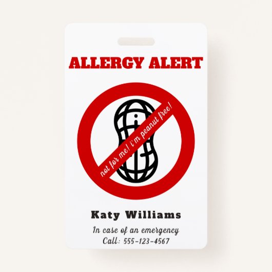 私にはピーナッツ無料だ!子供アレルギー警告 バッジ (正面)