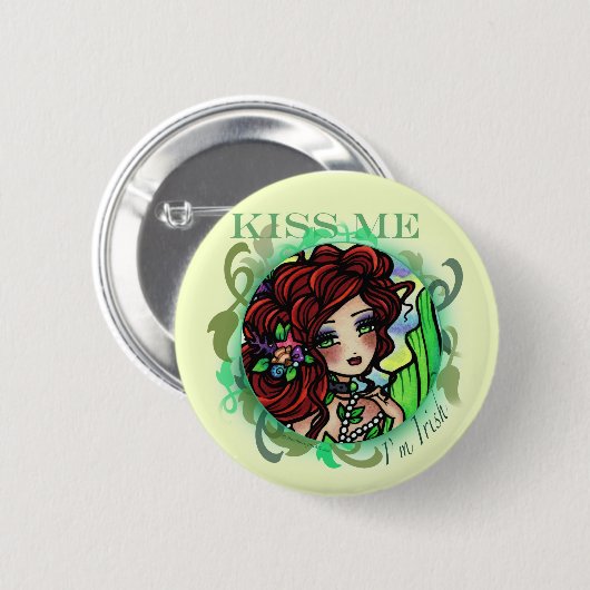 "私によってがアイルランドの"ファンタジーの人魚の妖精の芸術である私に接吻して下さい 缶バッジ (正面&裏面)