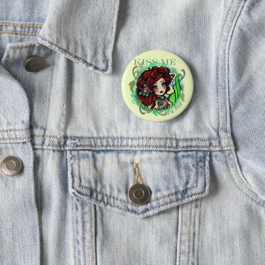 "私によってがアイルランドの"ファンタジーの人魚の妖精の芸術である私に接吻して下さい 缶バッジ (インサイチュ)