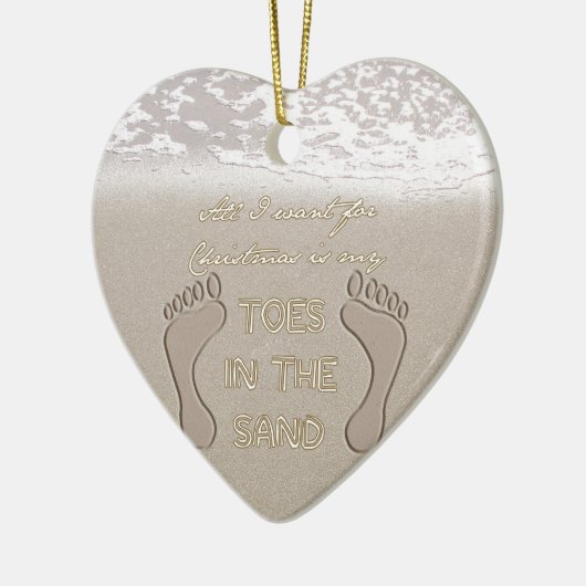 私によってがクリスマスのためにほしいすべては砂の私のつま先です セラミックオーナメント (左)