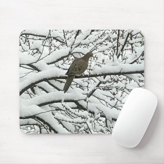 私による撮影：雪の木の枝と鳥 マウスパッド (マウス)