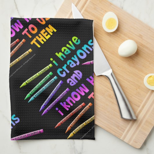 私にクレヨンがあり、それらを使用する方法を知っています! キッチンタオル (四つ折り)