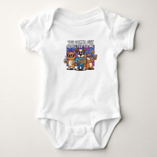 「私にハマってる」かわいいキャラクターの動物たち ベビーTシャツ ベビーボディスーツ