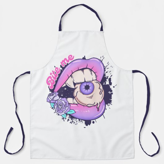 私にピンクのハロウィーンの唇をかむ エプロン (正面)