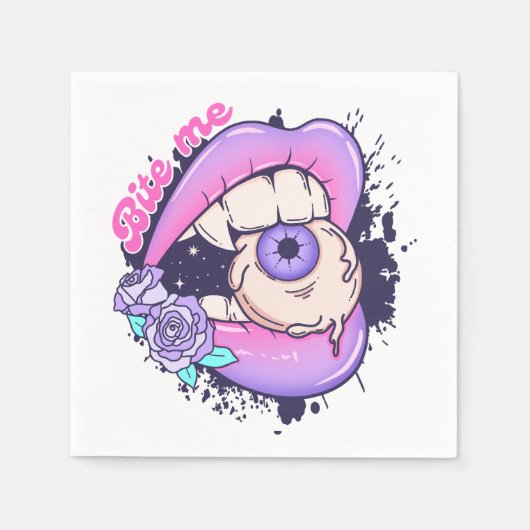 私にピンクのハロウィーンの唇をかむ スタンダードカクテルナプキン (正面)