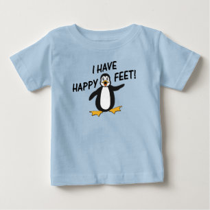 私に幸せな足のかわいいペンギンがあります ベビーTシャツ