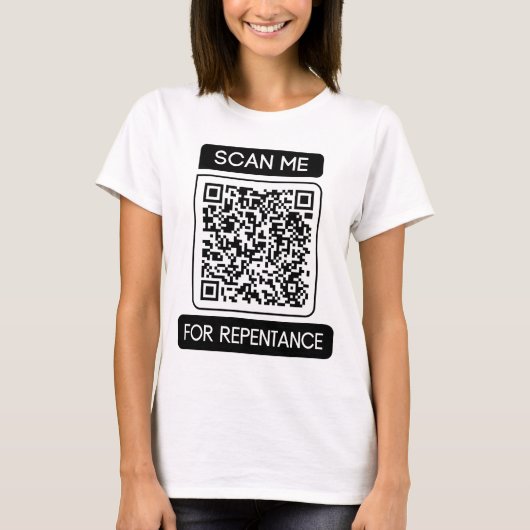 私に懺悔のためのスキャンQRコード女性 Tシャツ (正面)