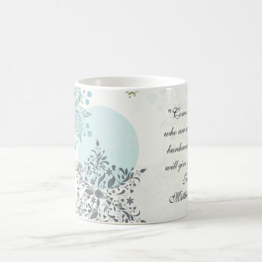 私に来は、マタイ11:28ヴィンテージデザインマグカップ コーヒーマグカップ (中央)