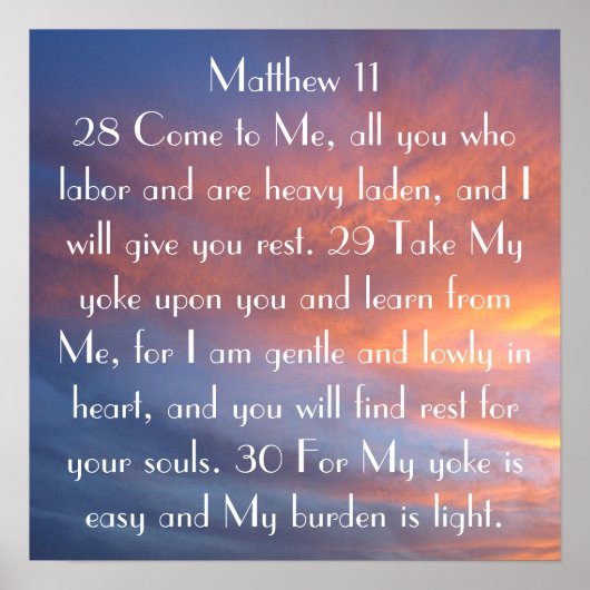 私に来は、聖書を働く人はみなマタイ11節を読む ポスター (正面)
