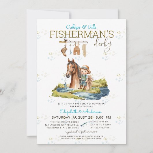 私に釣り人素朴のダービー赤ちゃんシャワーを話す 招待状 (正面)