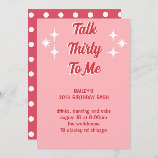 私に30を話すピンクの水玉模様誕生日invitati 招待状 (正面/裏面)