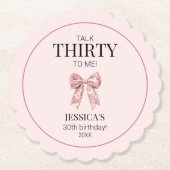 私に30歳のエレガントピンクの弓30歳の誕生日 ペーパーコースター (正面)