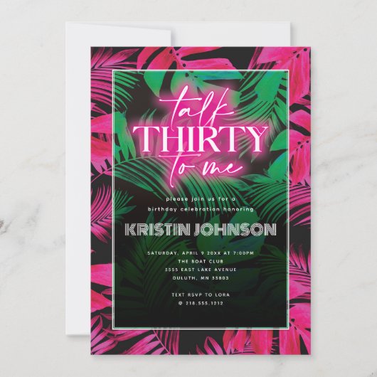 私に30語を話すネオンピンク熱帯30歳の誕生日 招待状 (正面)