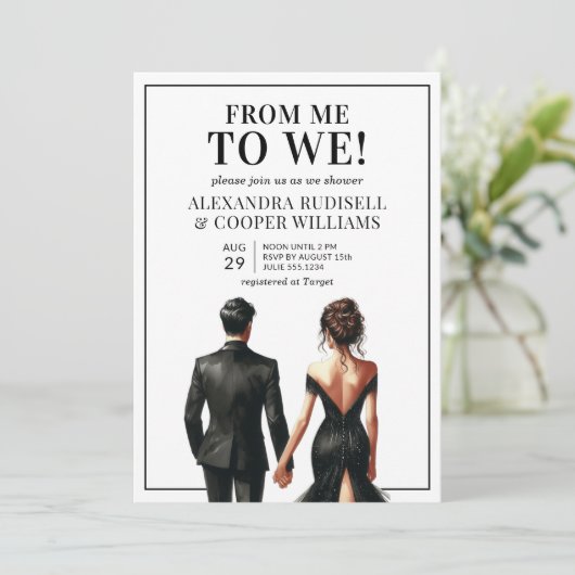 私に |白黒カップルブライダルシャワー 招待状 (スタンド正面)