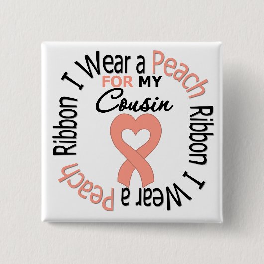私のいとこのための衣服桃リボンの子宮がん 缶バッジ (正面)