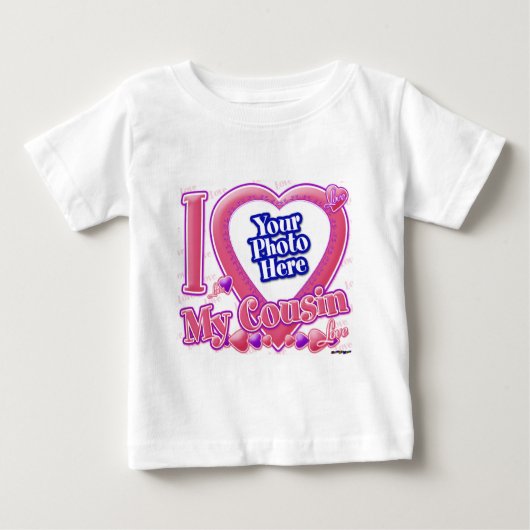 私のいとこのピンク/紫が大好き – 写真 ベビーTシャツ (正面)