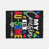 私のいとこはAu-some自閉症の認識月のサポート フリースブランケット (正面(横))