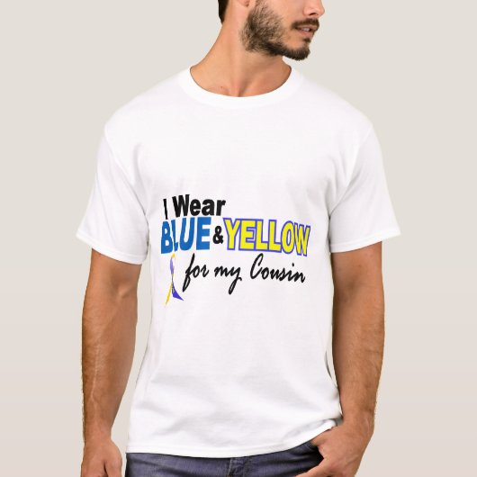 私のいとこ2のために青及び黄色ダウン症Iの衣服 Tシャツ (正面)