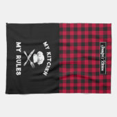 私のおもしろいキッチン私のルール赤い黒の格子模様 キッチンタオル (横)
