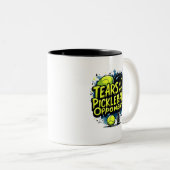 私のおもしろいピックボール対戦相手の涙タイポグラフィ ツートーンマグカップ (正面右)