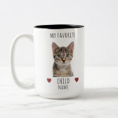 私のおもしろい子お気に入りの2写真カスタム猫名 ツートーンマグカップ (左)